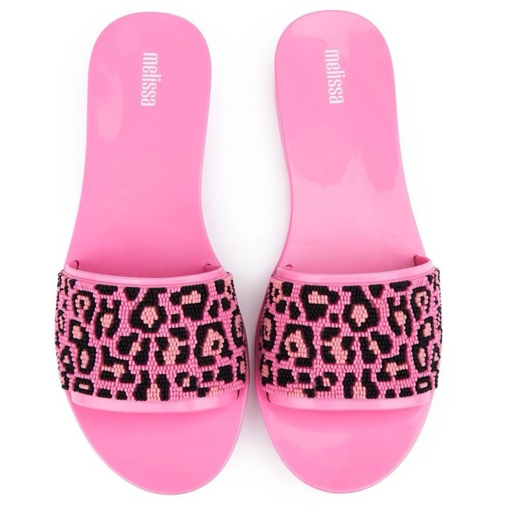 Melissa Pink Beaded Leopard-Print Slide Sandals